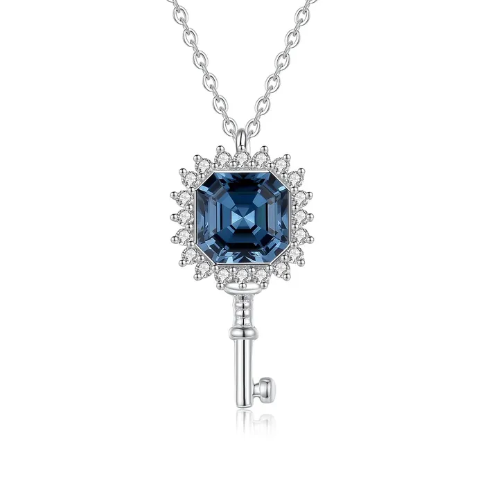 Necklaces Azure Blue Swarovski Crystal Key Silver Necklace Mystic Flavia