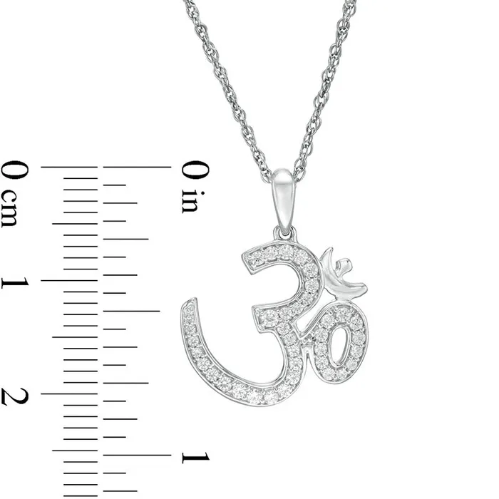 025 CT TW Natural Diamond Om Symbol Pendant in 10K White Gold Goldia Necklaces