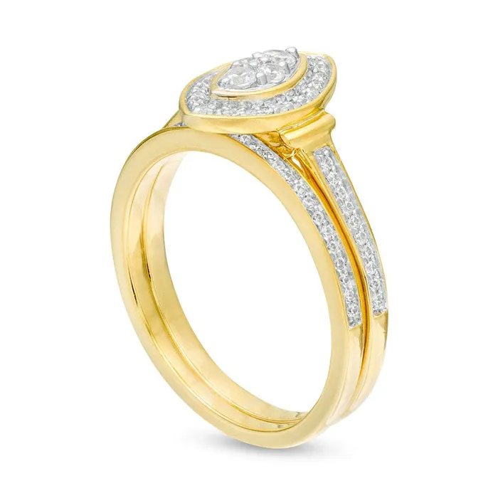 033 CT TW Composite Natural Diamond Marquise Frame Collar Bridal Engagement Ring Set in Solid 10K Yellow Gold Goldia Rings