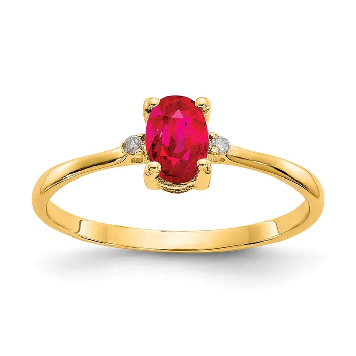 10K Yellow Gold Polished Geniune Real Diamond Ruby Birthstone Ring Goldiacom Rings