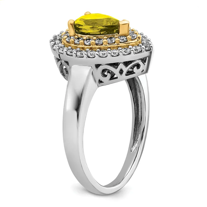 14k TwoTone 12 Ct Lab Grown Diamond VSSI G and Lab Created Yellow Sapphire Fashion Ring Goldia Rings