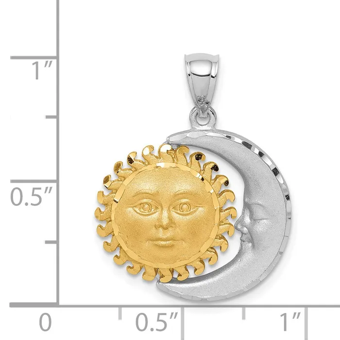 14k Twotone Gold Satin DC Sun Moon Pendant Goldia Necklaces