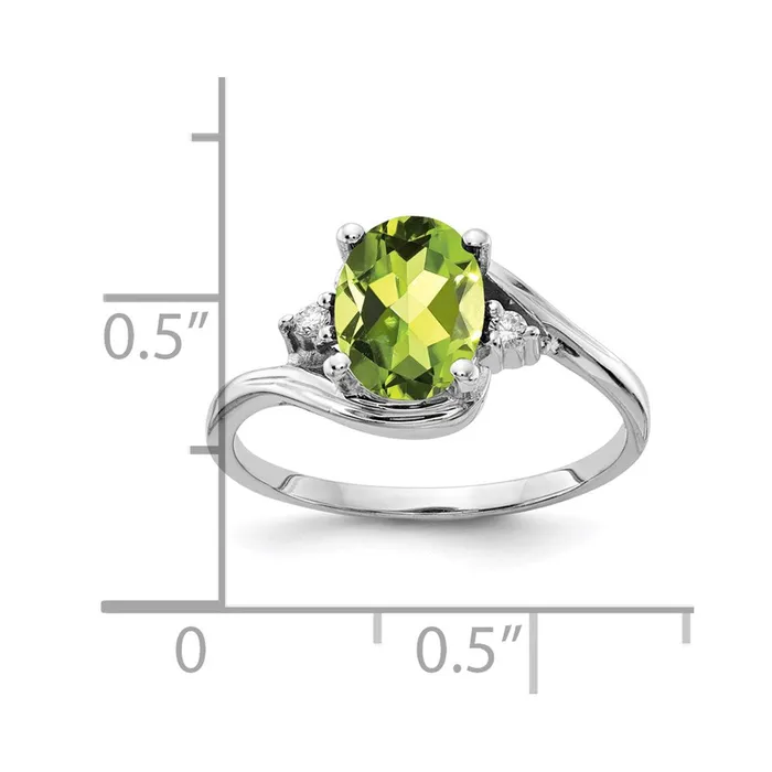 14k White Gold 8x6mm Oval Peridot AAA Diamond ring Goldia Rings