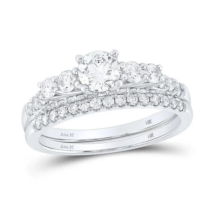 14k White Gold Round Diamond Bridal Wedding Ring Set 113 Cttw Certified gndatlanta Rings