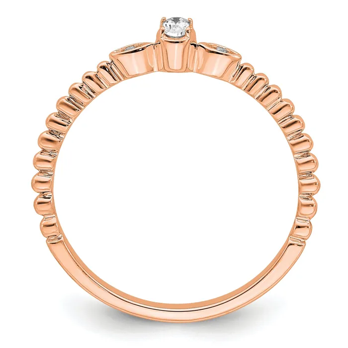 Goldia 010ct CZ Solid Real 14k Rose Polish Scalloped Wedding Band Ring Petite Oval Complete Dia Ring Rings
