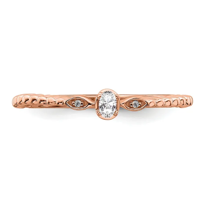 Goldia 010ct CZ Solid Real 14k Rose Polish Scalloped Wedding Band Ring Petite Oval Complete Dia Ring Rings