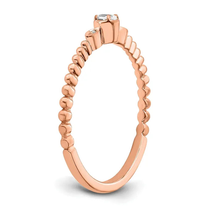 Goldia 010ct CZ Solid Real 14k Rose Polish Scalloped Wedding Band Ring Petite Oval Complete Dia Ring Rings