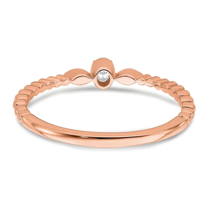 Goldia 010ct CZ Solid Real 14k Rose Polish Scalloped Wedding Band Ring Petite Oval Complete Dia Ring Rings