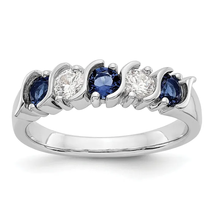 Goldiacom 14k White Gold 325mm Sapphire AA Diamond 5 Stone Ring Rings