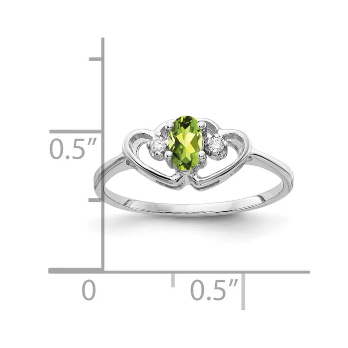 Goldiacom 14k White Gold 5x3mm Oval Peridot A Real Diamond ring Rings