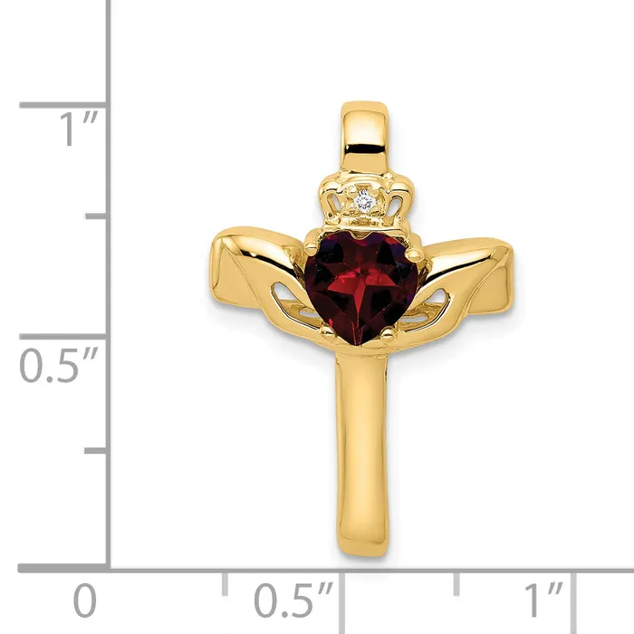 Goldiacom Necklaces 14k 6mm Claddagh Garnet AAA Diamond Cross Pendant