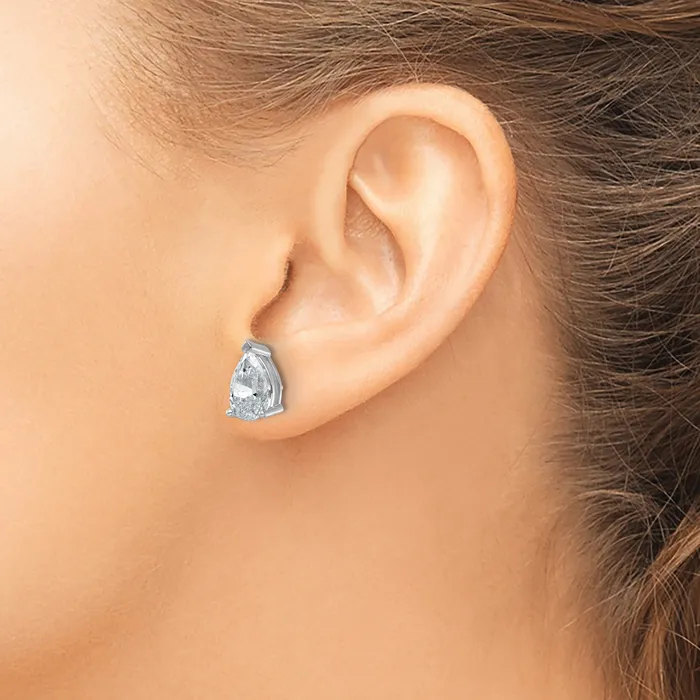 Goldia Earrings 14k White Gold 5 ctw Lab Grown Diamond VSSI G Pear 4 Prong Heavy Wt Stud Earrings