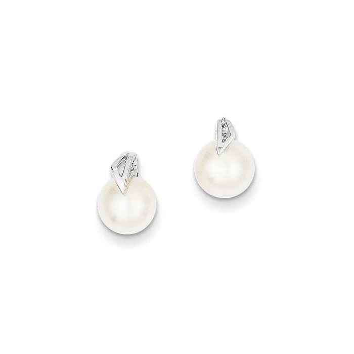 Goldia Earrings 14k White Gold 78mm Button Freshwater Cultured Pearl Post Earrings