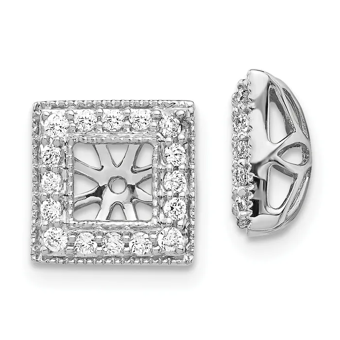 Goldia Earrings Solid 14k White Gold Simulated CZ Square JacKet Earrings