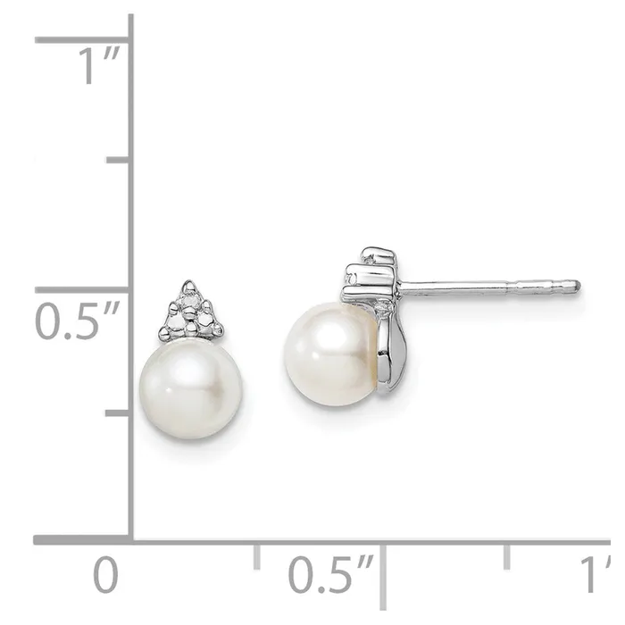 Goldia Earrings Sterling Silver Rhod Plated Diamond and FW Cultured Pearl Post Ear