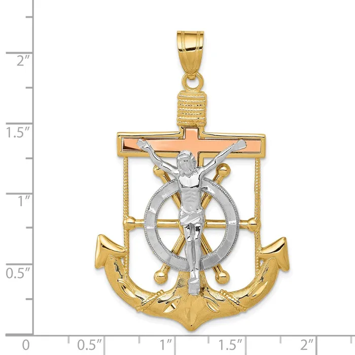 Goldia Necklaces 14k TriColor Gold Diamondcut wTextured Mariners Cross Pendant
