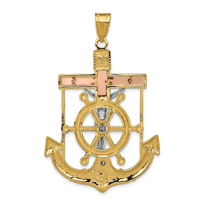 Goldia Necklaces 14k TriColor Gold Diamondcut wTextured Mariners Cross Pendant
