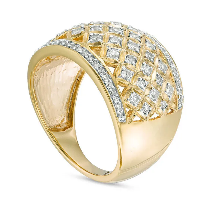 Goldia Rings 075 CT TW Natural Diamond Geometric Flower Lattice Ring in Solid 14K Gold Goldia Rings 075 CT TW Natural Diamond Geometric Flower Lattice Ring in Solid 14K Gold