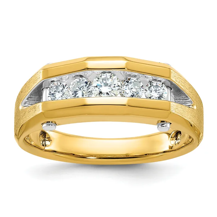 Goldia Rings 14k Twotone Two Tone 12 Ct Lab Grown Diamond VSSI G Five Stone Polished and Satin Mens Ring