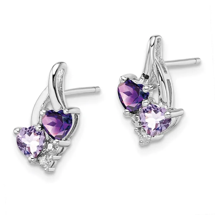 Goldia Sterling Silver RH Plated Amethyst Pink Quartz and Diamond Earrings Earrings