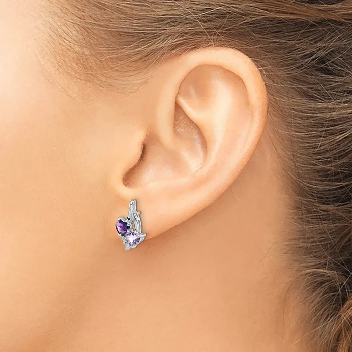 Goldia Sterling Silver RH Plated Amethyst Pink Quartz and Diamond Earrings Earrings