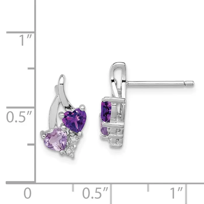 Goldia Sterling Silver RH Plated Amethyst Pink Quartz and Diamond Earrings Earrings