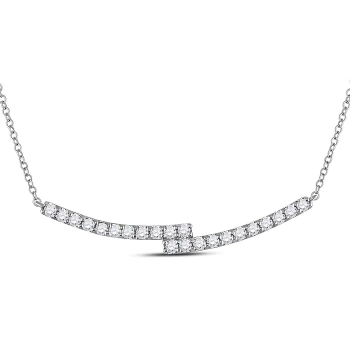 Necklaces gndatlanta 14k White Gold Round Diamond Curved Bypass Bar Necklace 1 Cttw
