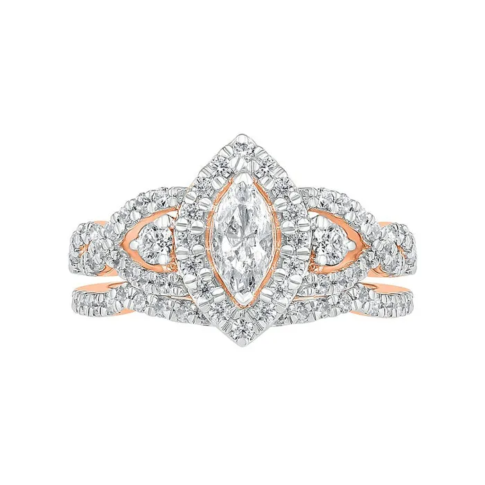 Rings 15 CT TW Marquise Natural Diamond Frame Antique VintageStyle Bridal Engagement Ring Set in Solid 10K Rose Gold Goldia