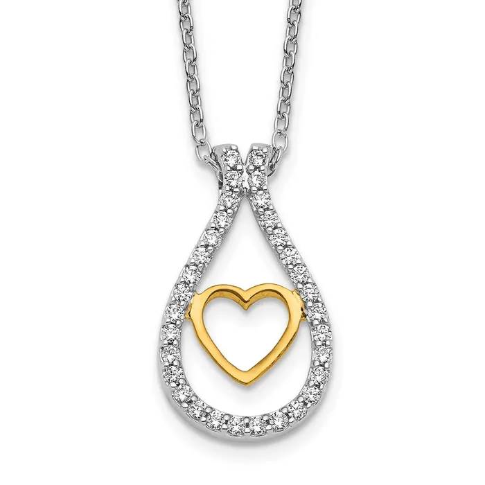 Rings 14k TwoTone Gold Real Diamond Heart Pendant Goldia
