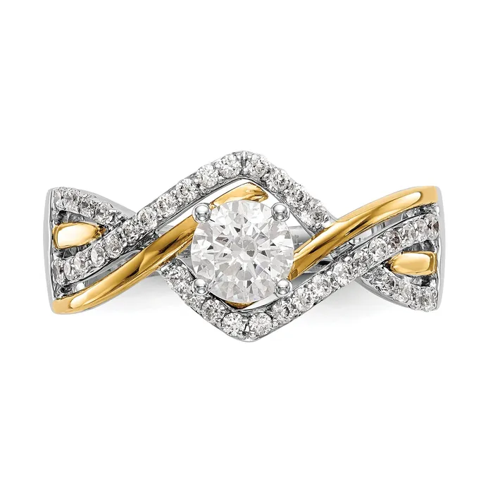 Rings Goldia 050ct CZ Solid Real 14k Twotone Round CrissCross Engagement Ring