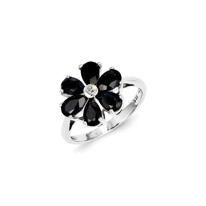 Rings Sterling Silver Rhodiumplated Dark Sapphire u0026 Diamond Flower Ring Goldia