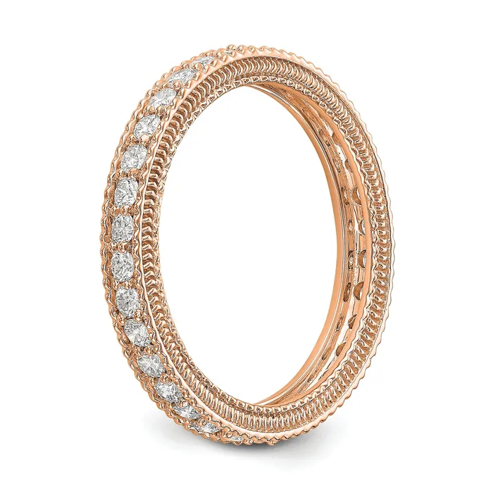 Solid Real 14k Rose Gold Polished 34CT Milgrain Edge CZ Eternity Wedding Band Ring Goldia Rings