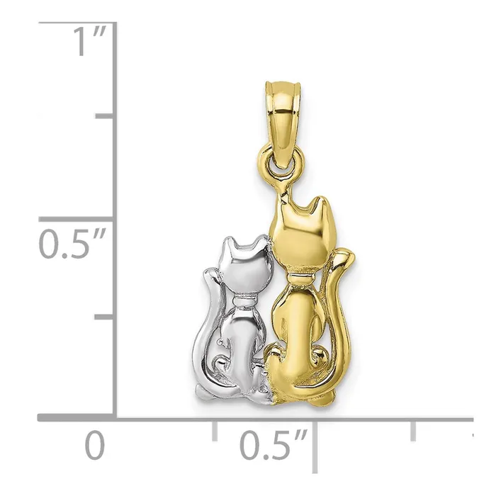 10K W Rhodium Polished Cat and Kitten Charm TreasureFineJewelers Charm Necklaces
