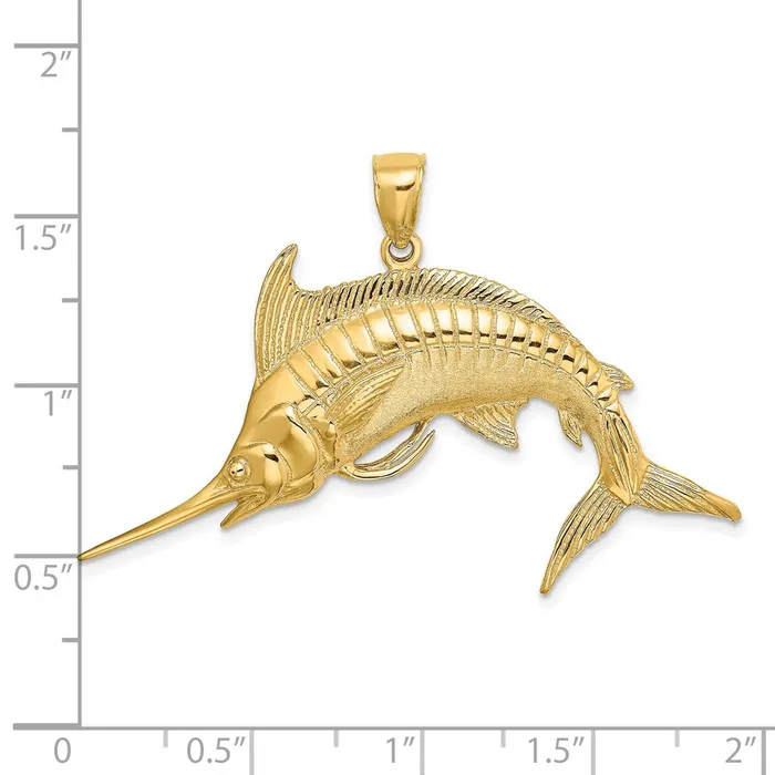 14K 2D Polished Satin Blue Marlin Charm TreasureFineJewelers Charm Necklaces
