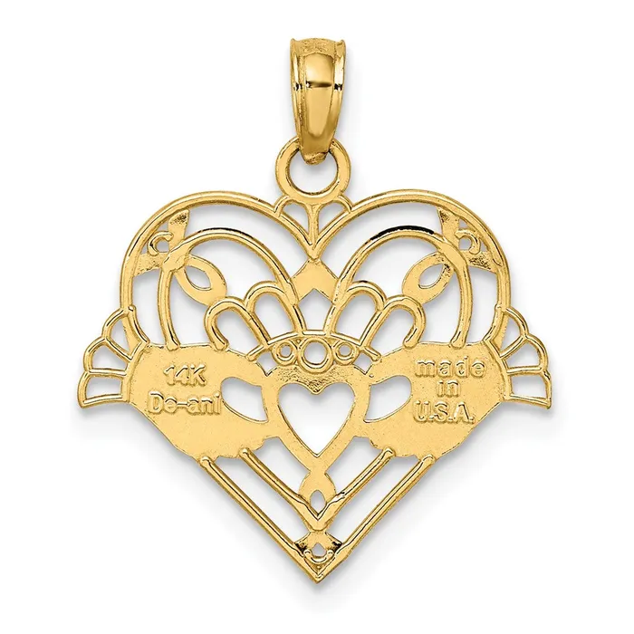 14K Polished and Beaded Claddagh In Heart Charm TreasureFineJewelers Charm Necklaces