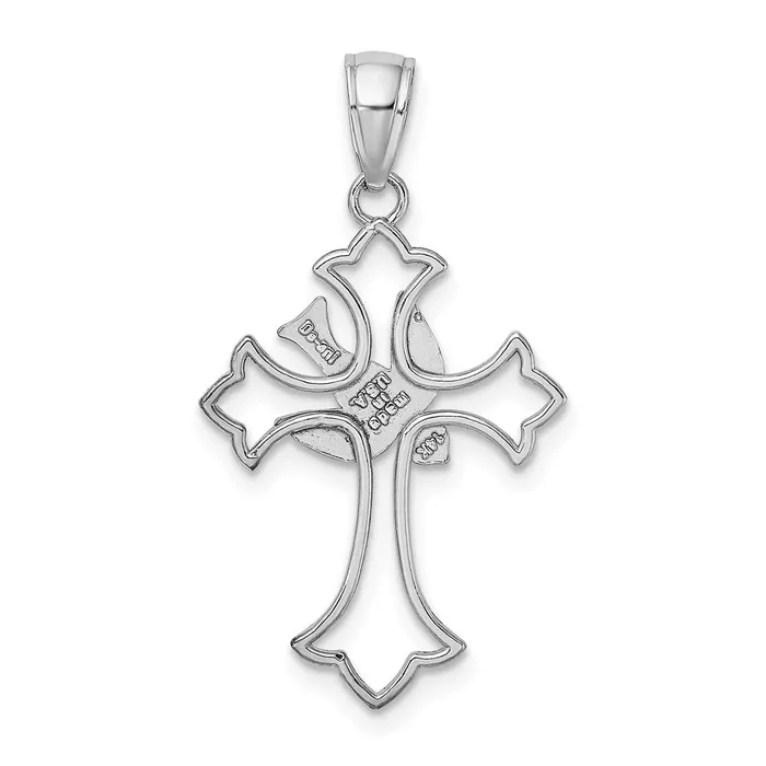 Charm Necklaces 14K White Gold Polished Cross w Dove Charm TreasureFineJewelers