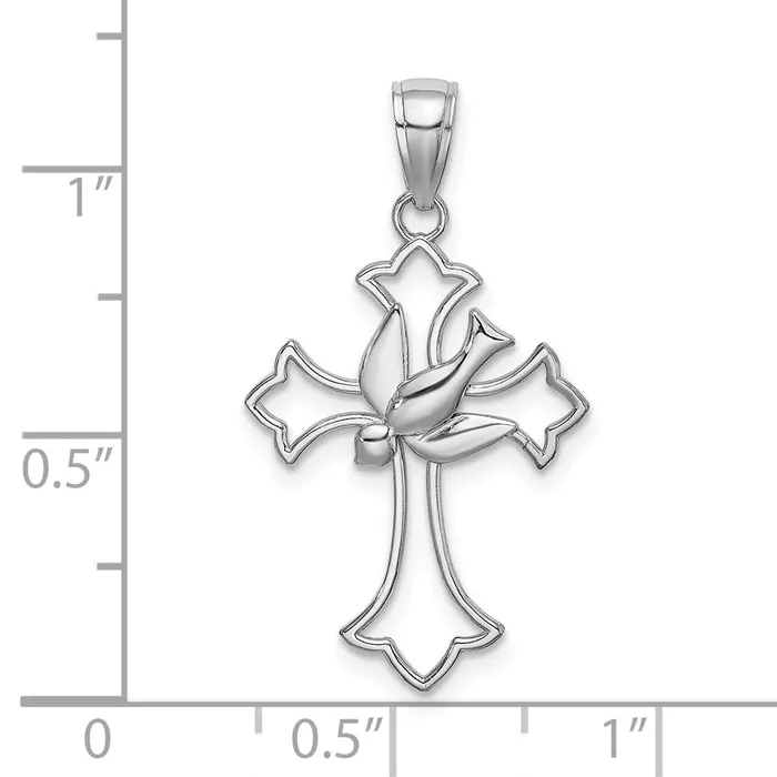 Charm Necklaces 14K White Gold Polished Cross w Dove Charm TreasureFineJewelers