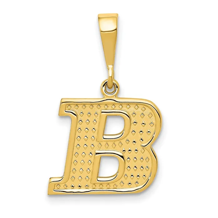 Charm Necklaces 14k Yellow Gold Textured Initial B Charm TreasureFineJewelers