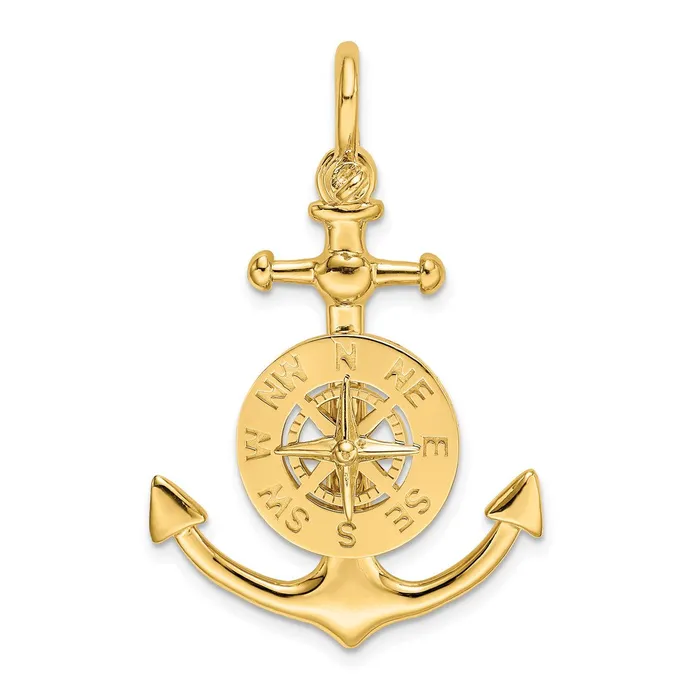 Charm Necklaces TreasureFineJewelers 14K 3D Small Anchor w Nautical Compass Charm Charm Necklaces TreasureFineJewelers 14K 3D Small Anchor w Nautical Compass Charm