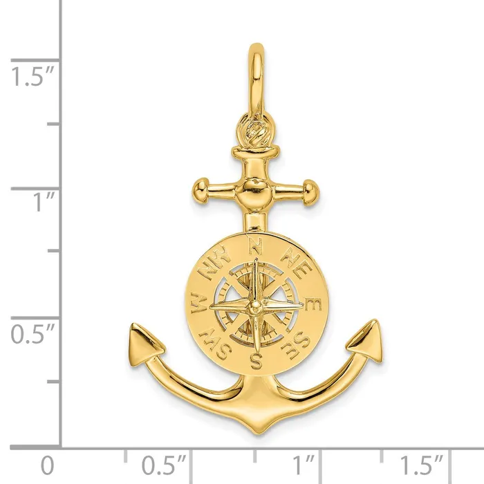 Charm Necklaces TreasureFineJewelers 14K 3D Small Anchor w Nautical Compass Charm