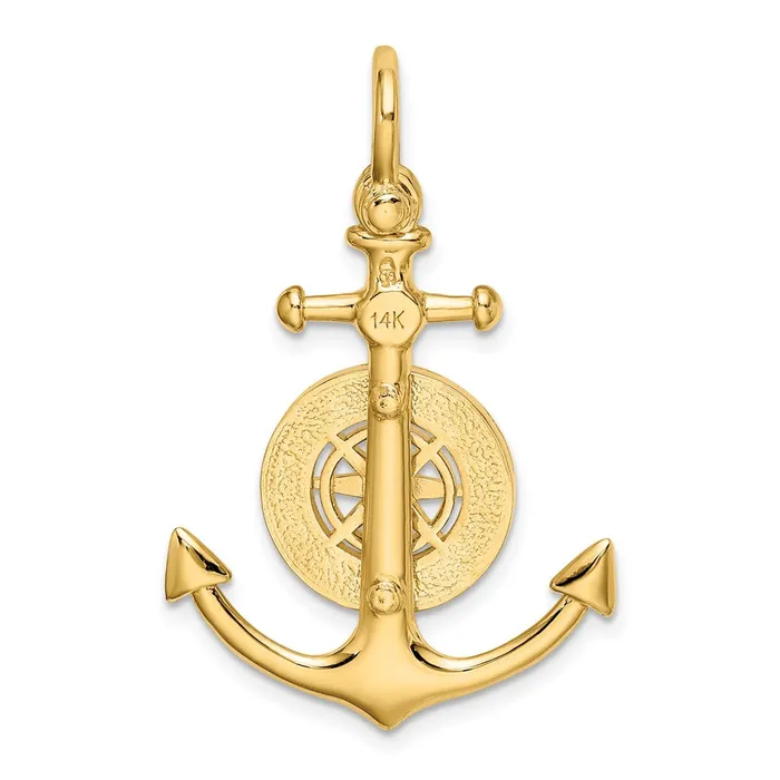 Charm Necklaces TreasureFineJewelers 14K 3D Small Anchor w Nautical Compass Charm