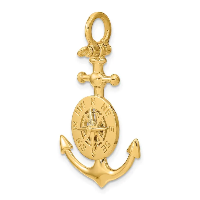 Charm Necklaces TreasureFineJewelers 14K 3D Small Anchor w Nautical Compass Charm