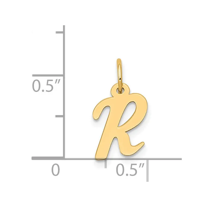 Charm Necklaces TreasureFineJewelers 14k Yellow Gold Small Script Letter R Initial Charm