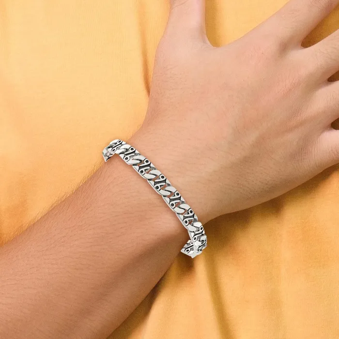 Chisel Stainless Steel Antiqued Polished and Textured 875 inch Fancy Link Bracelet TreasureFineJewelers Bracelets