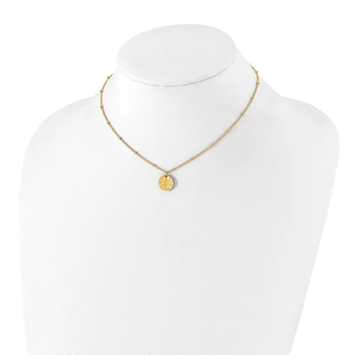 Necklaces Stainless Steel Polished Hammered Yellow IP Circle w25in ext Necklace TreasureFineJewelers