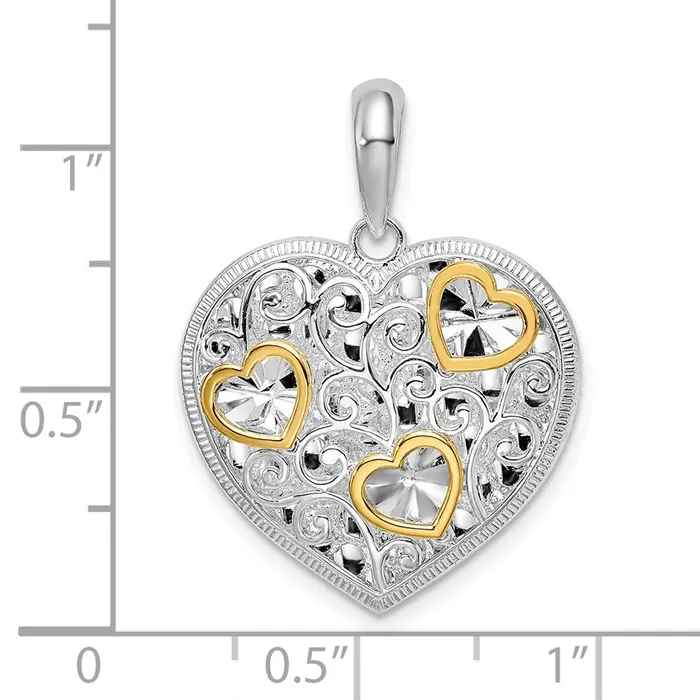 Necklaces TreasureFineJewelers Sterling Silver Fancy Heart w14k Accents Pendant