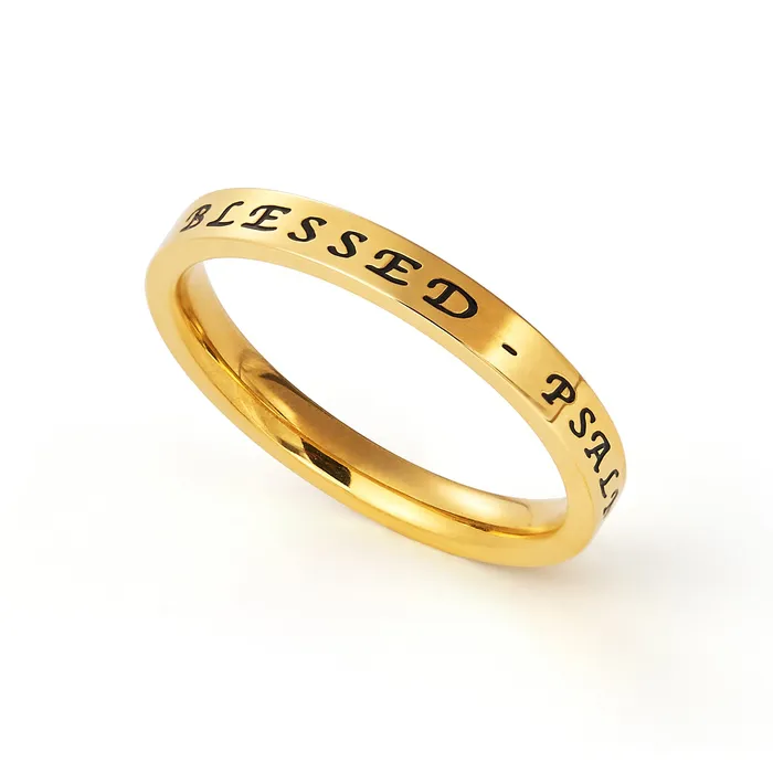 North Arrow Shop PSALM 348 Ring with CZ Stones BLESSED Bible Verse Gold Tone Stainless Steel Rings North Arrow Shop PSALM 348 Ring with CZ Stones BLESSED Bible Verse Gold Tone Stainless Steel Rings
