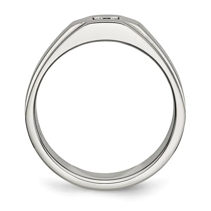 Rings TreasureFineJewelers Stainless Steel Brushed and Polished with CZ Ring