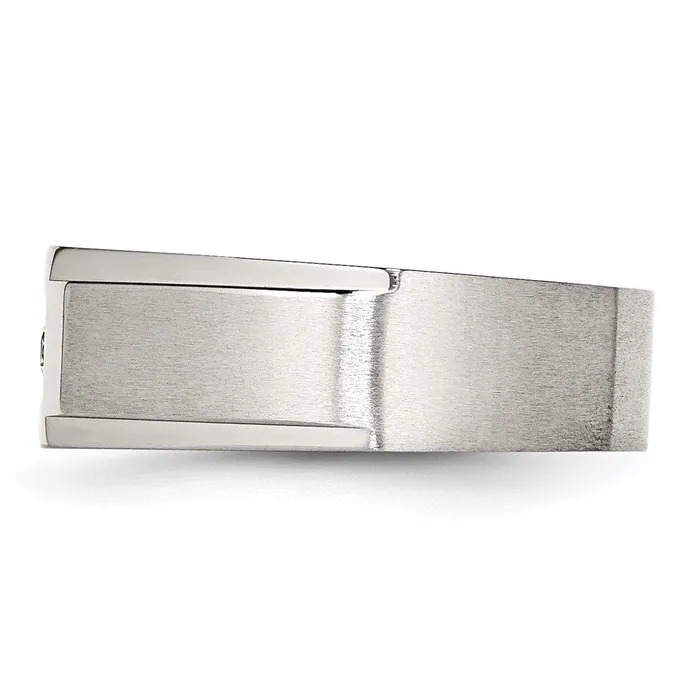 Rings TreasureFineJewelers Stainless Steel Brushed and Polished with CZ Ring