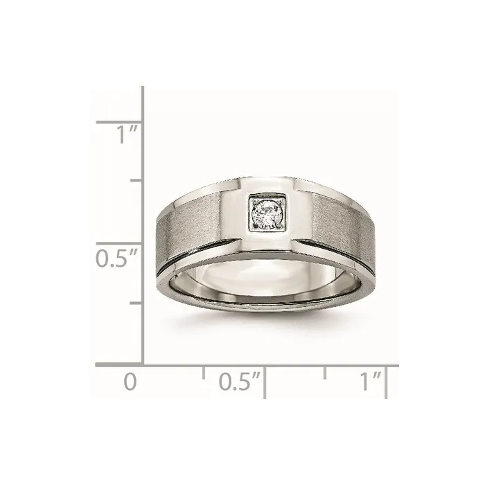 Rings TreasureFineJewelers Stainless Steel Brushed and Polished with CZ Ring